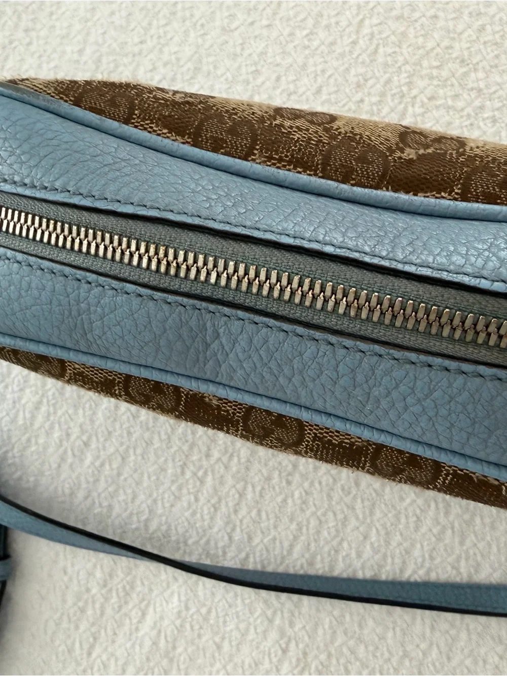 Gucci Brown GG Canvas and Light Blue Leather Crossbody Bag